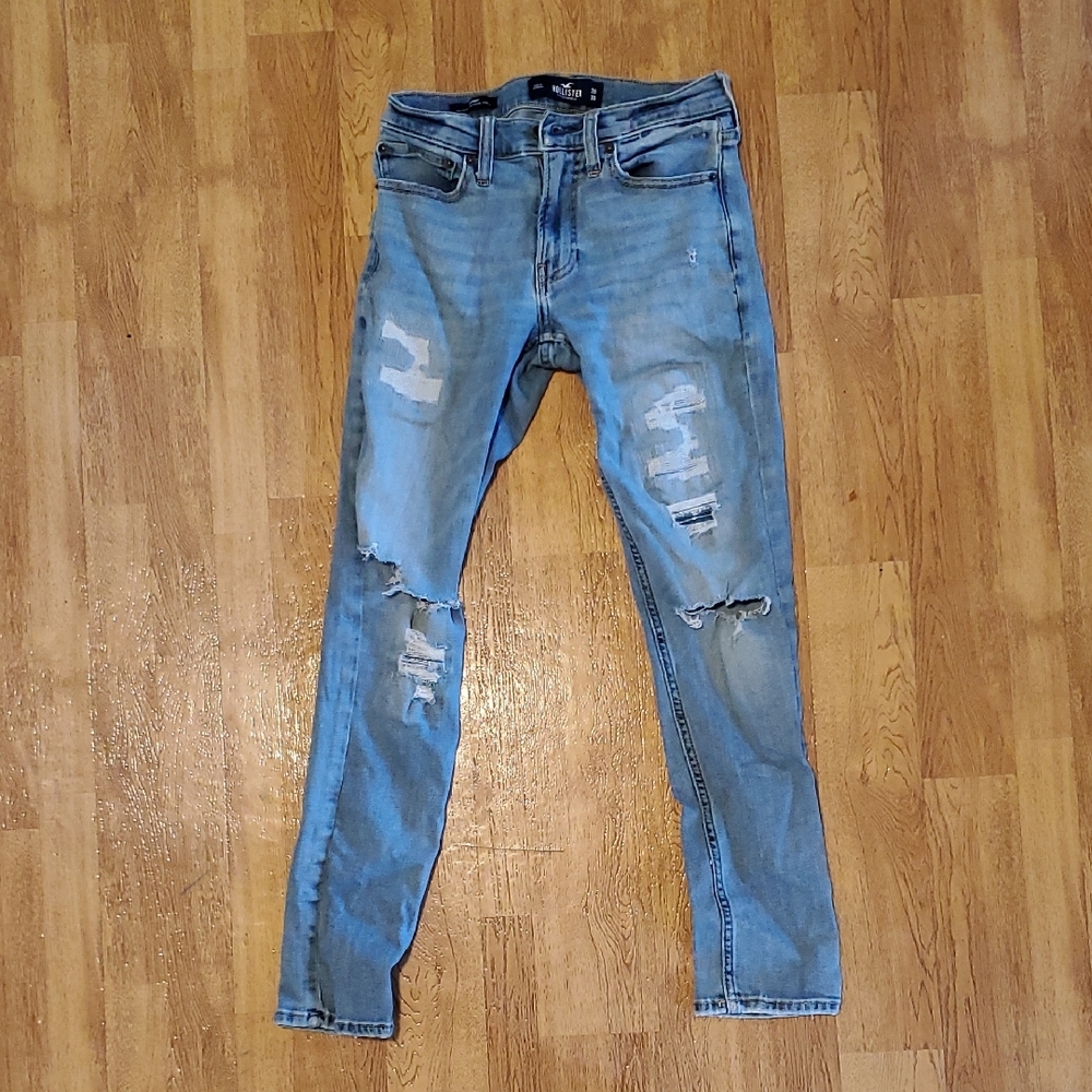 Men's Hollister Light Blue Skinny Distressed Jeans sz 28/30